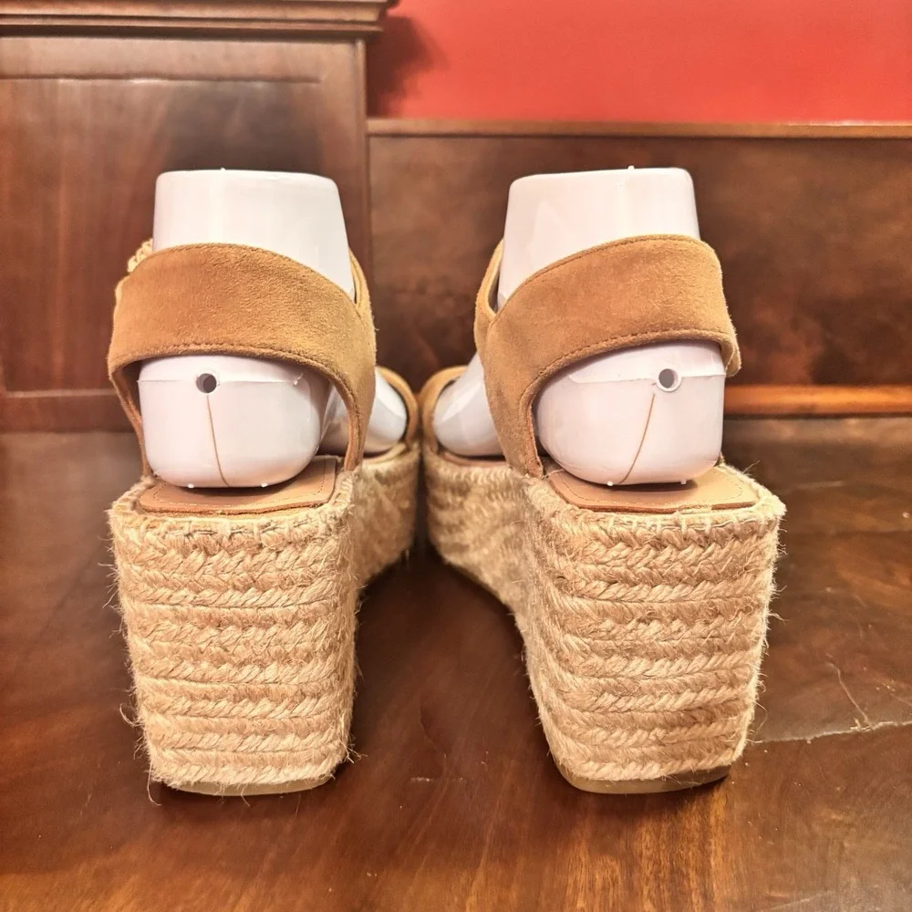 Boden Beige Leather Espadrille Platform‎ Wedge Sandals Women's EU 38 US 7.5 8